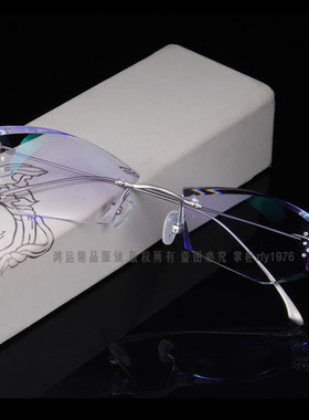 定制纯钛钻石切边眼镜架防蓝光镶钻无框眼镜近视眼镜框男女款1458