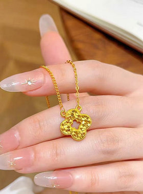 越南沙金十字链项链女CNC淬淬冰四叶草吊坠套链女镀金四叶草项链