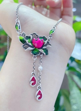 珐琅彩足银吊坠足银十字链女新款