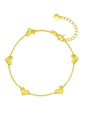 越南沙金爱心手链女久不掉色镭射五花心形镀金手链简约十字链手链