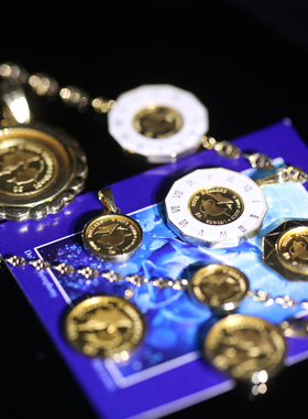 日本进口限量24K黄金复古海洋生物蓝海豚女王纪念金币吊坠项链18K