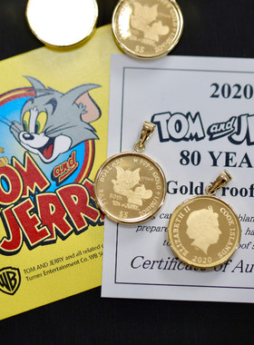 2020日本24K纯黄金1/20猫和老鼠TOM and JERRY纪念金币吊坠项链女