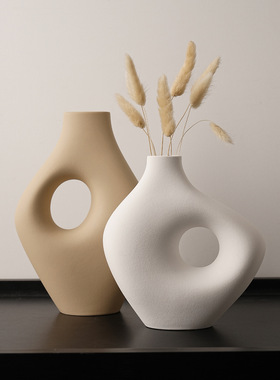 侘寂风白色陶瓷花瓶创意装饰摆件