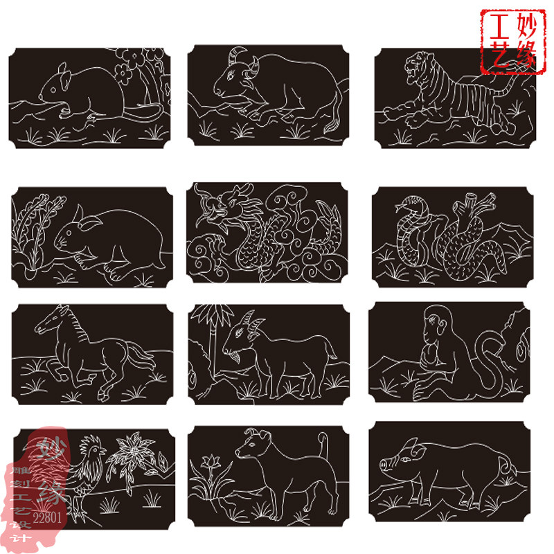 十二生肖线条图矢量图素材文泰激光雕刻cdr白线描稿石线雕22801