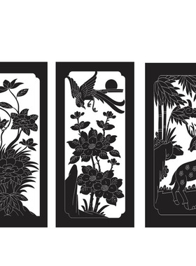 花鸟山水竹鹿仙鹤龙凤线雕图文泰刻绘大师雕刻图矢量图制作21807