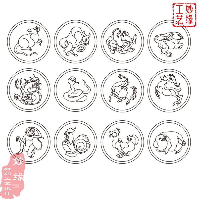 12十二生肖线条线雕图矢量图文泰激光雕刻素材cdr白线描稿22803