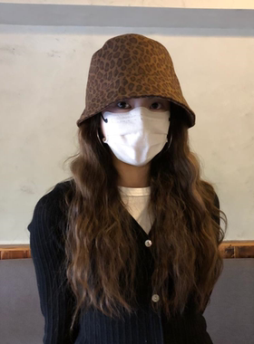 GREENHOUSES复古豹纹渔夫帽女秋冬新款小众设计感水桶盆帽显脸小