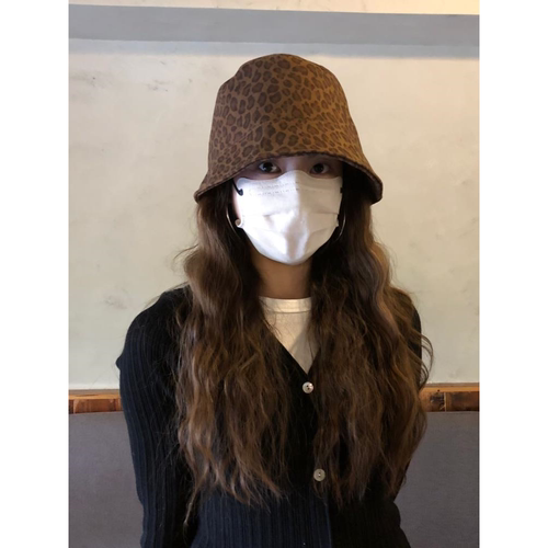 GREENHOUSES复古豹纹渔夫帽女秋冬新款小众设计感水桶盆帽显脸小