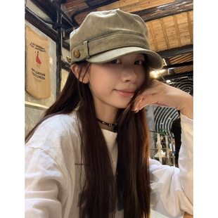 复古时髦 版型满分橄榄绿平顶帽日系百搭鸭舌帽显脸小报童帽子女
