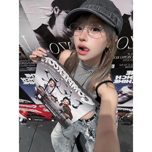 酷飒女孩铆钉做旧牛仔平顶帽女春夏日系复古贝雷帽显脸小百搭鸭舌