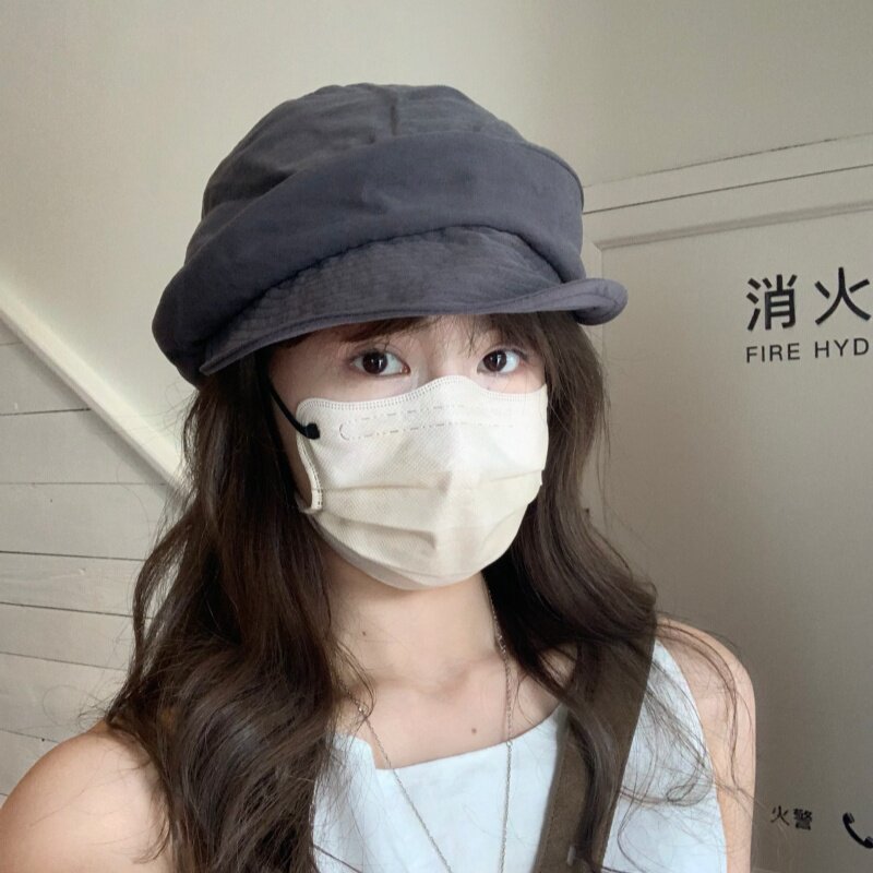 GREENHOUSES山本风复古文艺褶皱贝雷帽女夏轻薄透气堆堆帽报童帽图片