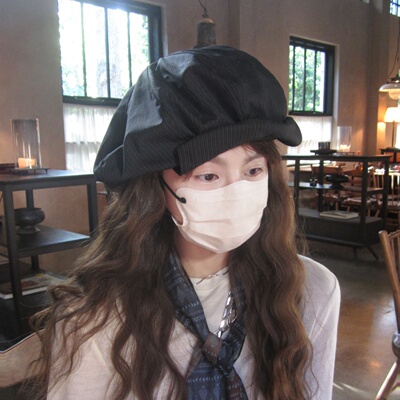 GREENHOUSES日系复古条纹贝雷帽女春秋新款显脸小夏季百搭画家帽