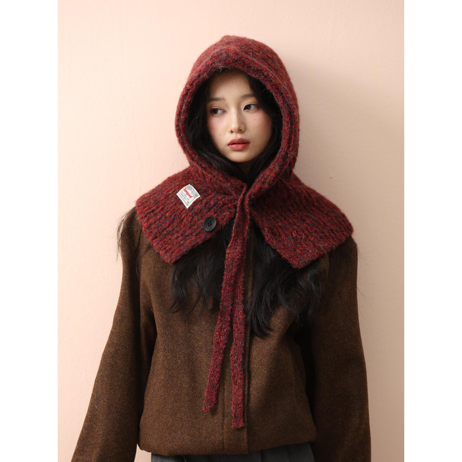 25帽子围巾一体冬款保暖加大巴拉克拉法帽针织护耳帽女时髦显脸小