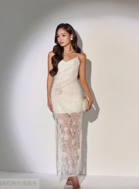 越十年越南小众gout新款法式复古优雅气质蕾丝拼接吊带连衣裙