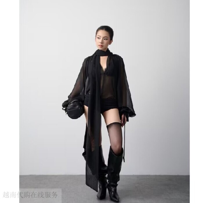 越十年越南小众sophrosyne新款性感纯欲风飘逸透视泡泡长袖上衣