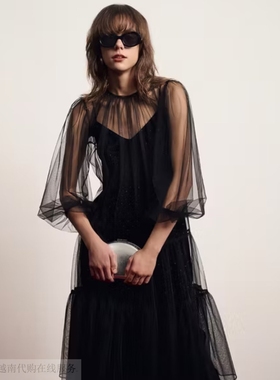 越十年越南小众ran新款法式复古优雅气质网纱飘逸连衣裙
