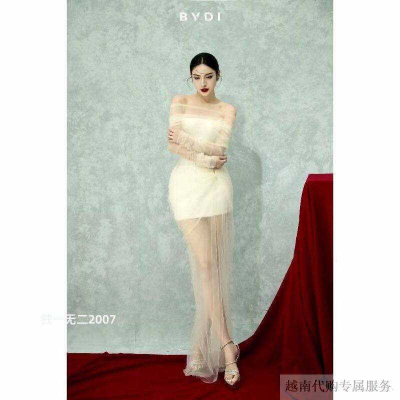 越十年越南小众品牌Bydi新款仙女气质一字肩蕾丝长袖连衣裙