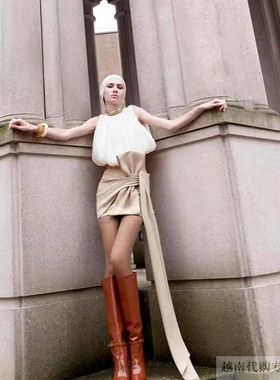 越十年越南小众品牌ononmade花苞无袖上衣褶皱打结半裙