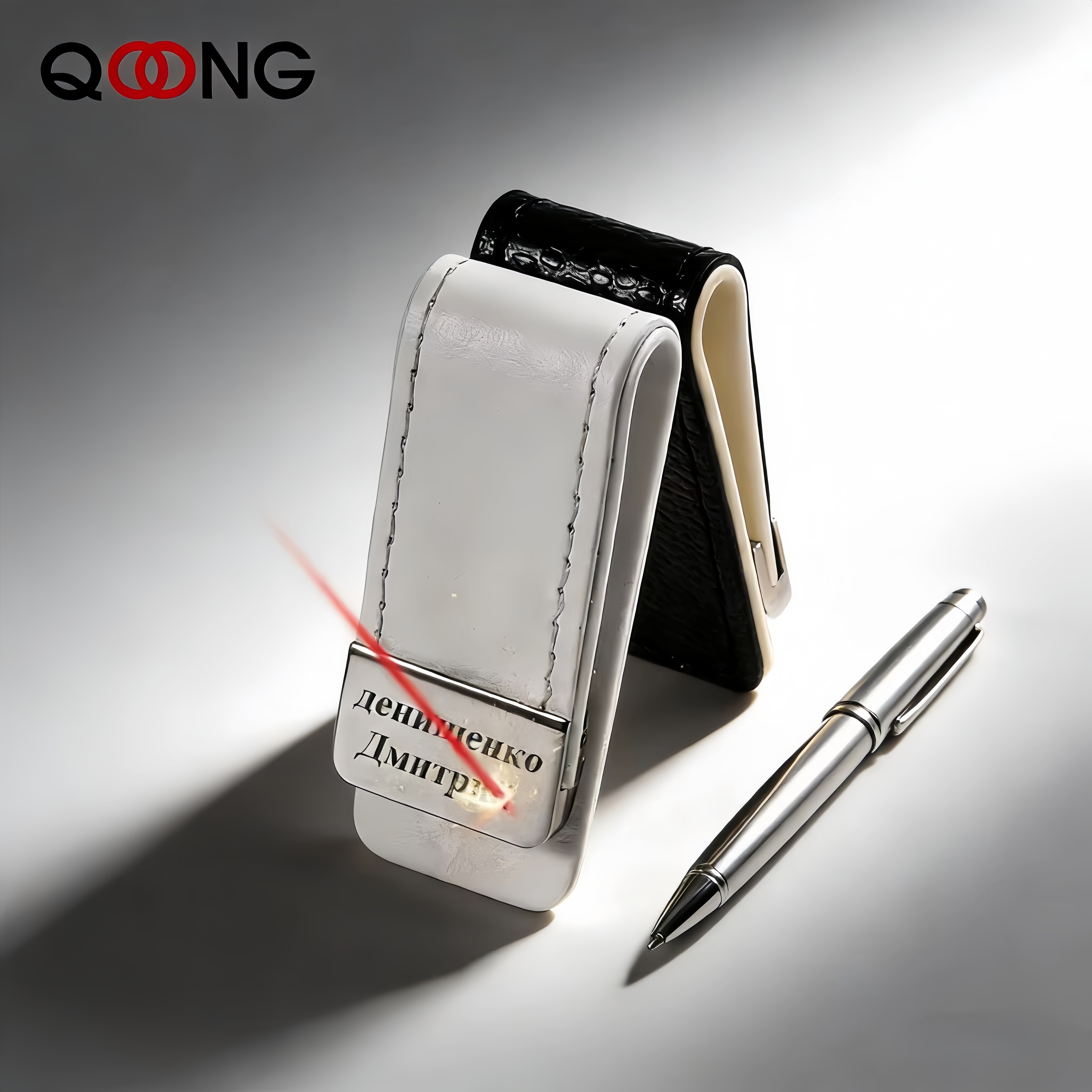 定制 Custom Lettering男士皮钱夹钱包薄卡片女士金属夹现金夹