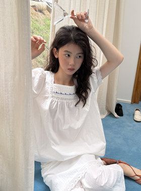 MC方领亚麻棉法式衬衫