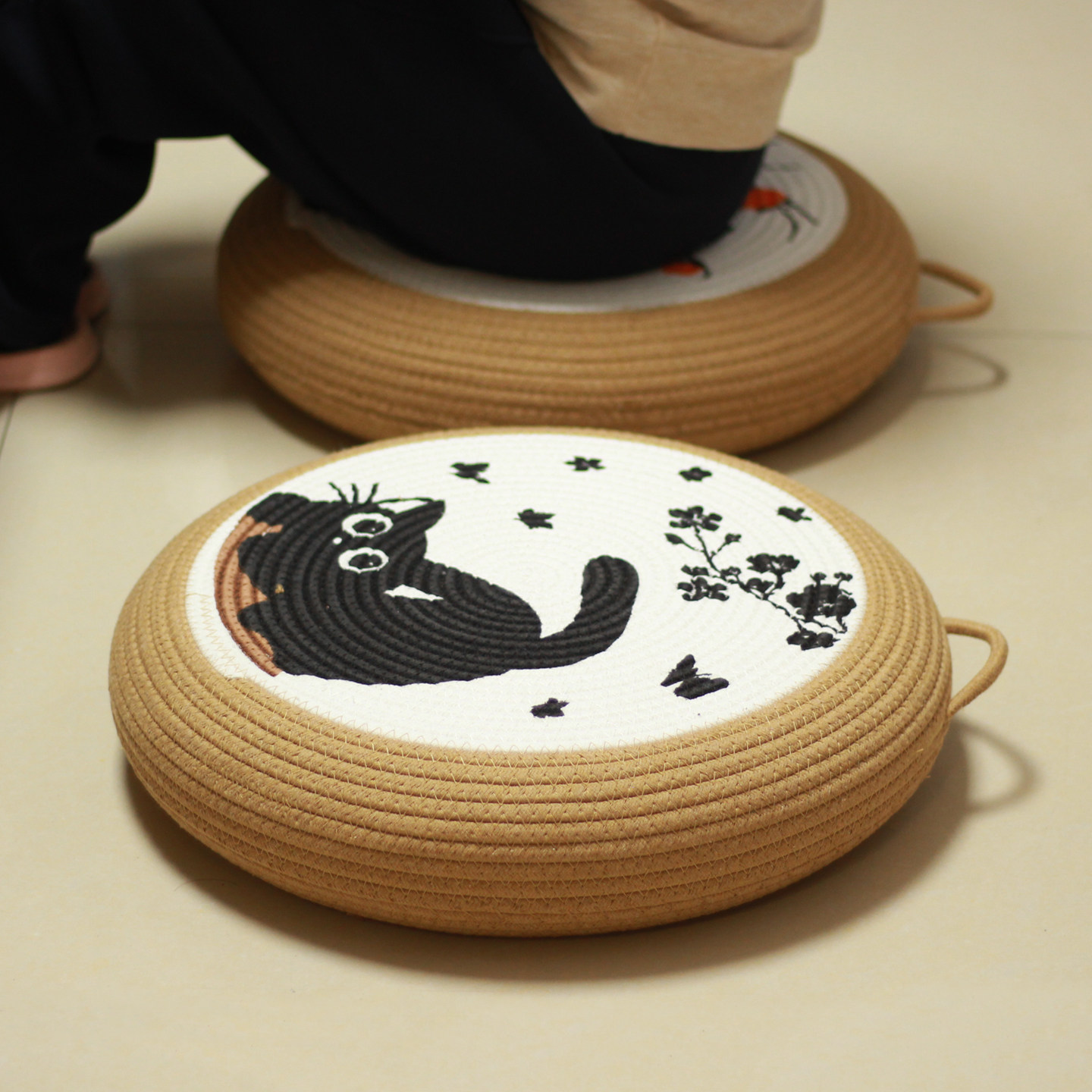 蒲团坐垫家用客厅榻榻米坐垫大尺寸坐墩冥想禅修垫圆形加厚中古风