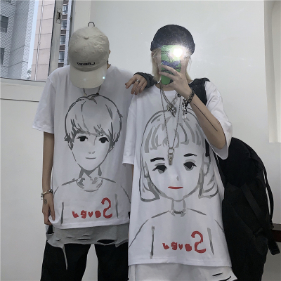 3241-P28 原创 新夏装韩版原宿高街百搭宽松短袖白色t恤上衣男女