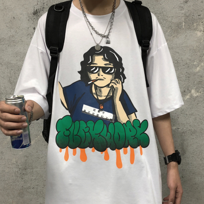 3586-P30 原创 网红卡通动漫恶搞涂鸦印花宽松短袖T恤男