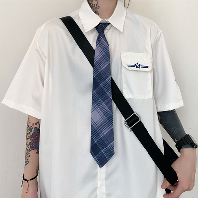 4123-P42 原创 新款衬衫短袖图案刺绣JK制服学院情侣衬衣配领带