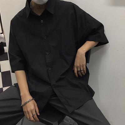 3324-P35 韩版ins复古原宿BF风宽松短袖百搭衬衫男女潮