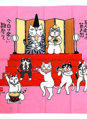 BLS本岸现货日本制冈本肇福猫女儿节装饰帆布画壁画挂轴画风吕敷