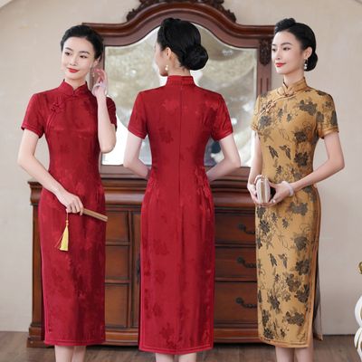 新中式桑蚕丝手工旗袍2025新款复古喜婆婆升学高考送考年轻妈妈款