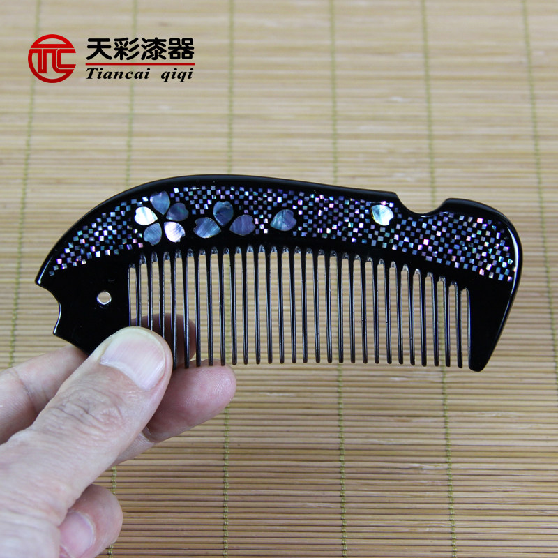 大漆牛角梳子鱼形镶嵌螺钿美发工具馈赠礼品纯手工制作特色手工艺