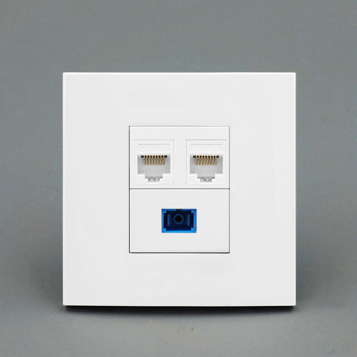 86型二位RJ45电脑网络信息加光钎墙壁面板插座SC光纤模块插座