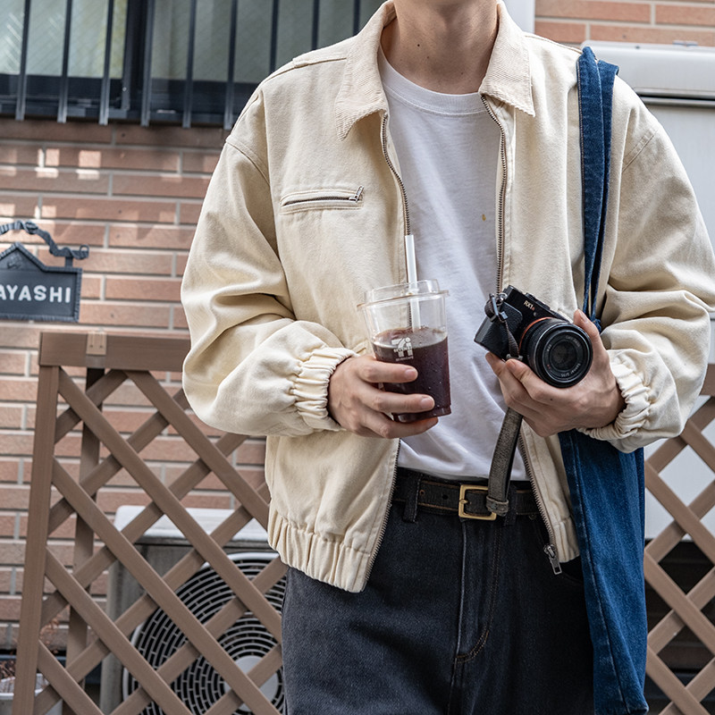 【保持 chill】几立 可洗褪复古感重磅拼接领子短款磨破拉链夹克,男装,夹克,淘宝优惠券,粉丝福利购,淘宝优惠卷