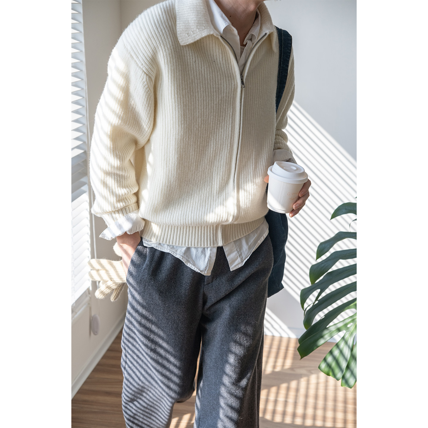 【秋露里】几立 秋冬拉链翻领宽松羊毛混纺短款毛衣开衫夹克外套,男装,针织衫/毛衣,淘宝优惠券,粉丝福利购,淘宝优惠卷