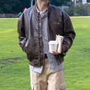 双色擦色工艺做旧棒球领PU皮衣夹克 几立 用时间去感受