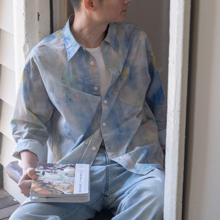 长袖 油画水墨满印印花 几立 衬衫 灿烂花火