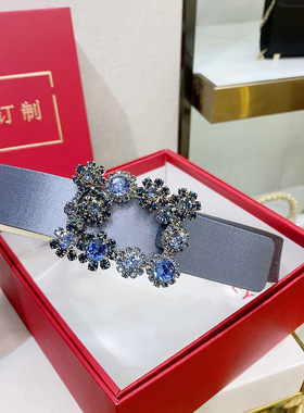 RV方扣女士腰带真丝绸缎名媛皮带时尚水钻网红连衣裙外搭腰封