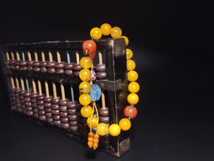 正品天然琥珀蜜蜡十八子手串清代老蜜蜡手捻佛珠鸡油黄蜜蜡珠子