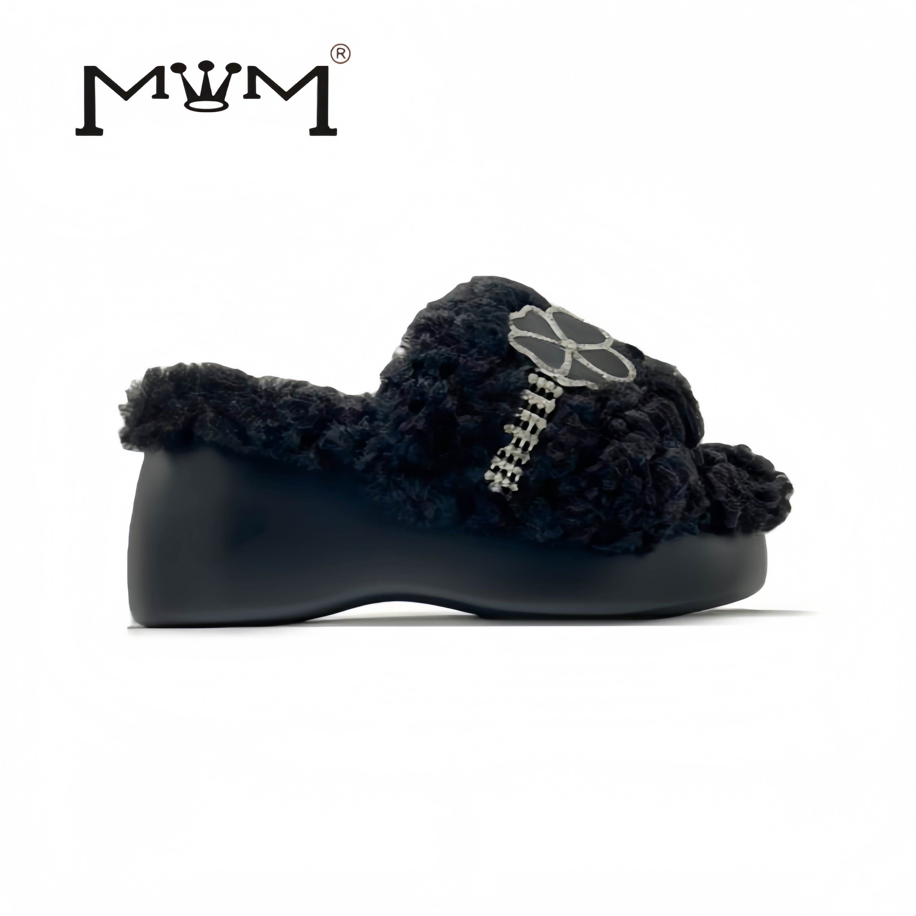 孚山逸影～8cm羊卷毛气质厚底毛毛拖 原创设计2025秋冬法式水钻轻,女鞋,一字拖,淘宝优惠券,粉丝福利购,淘宝优惠卷