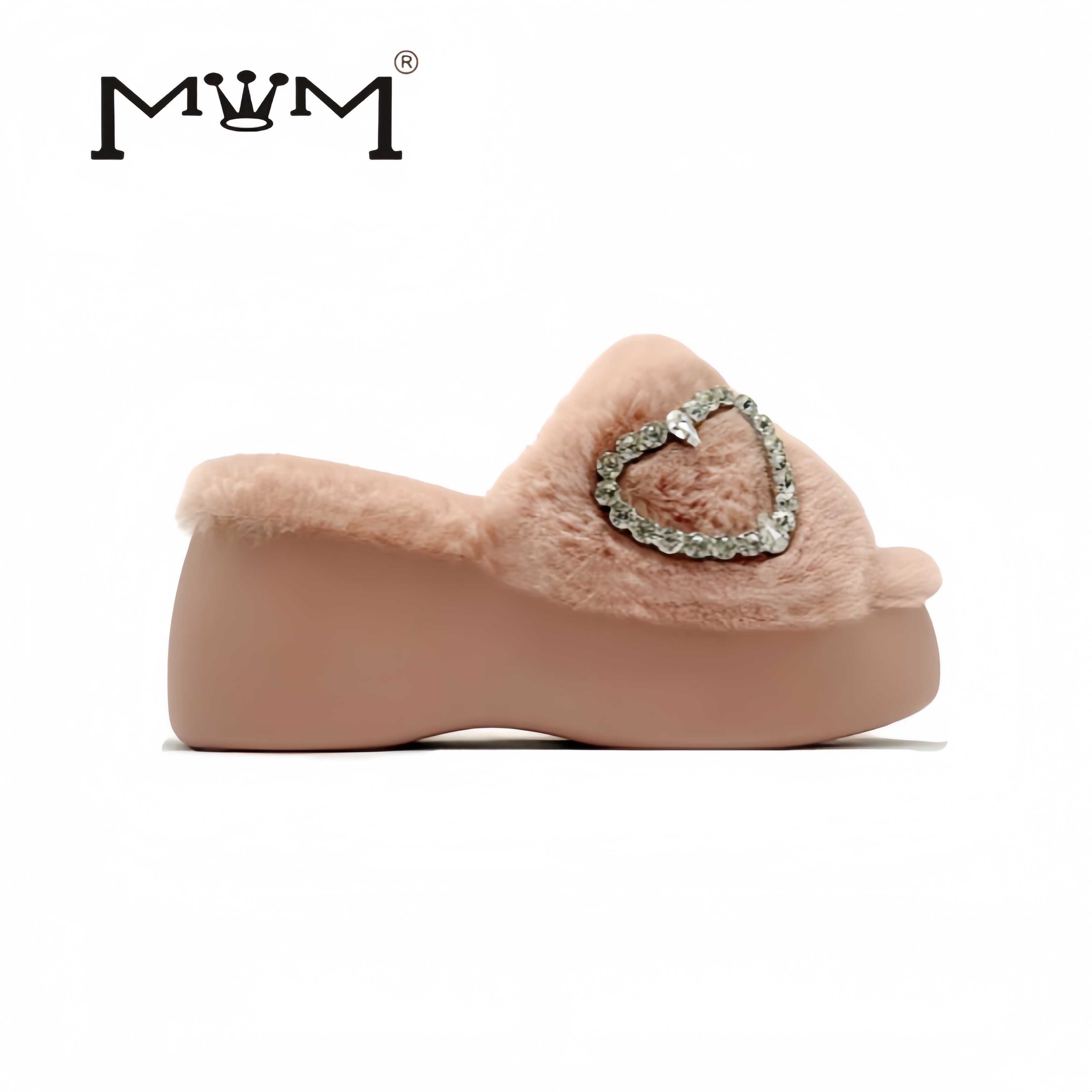 王晓晓8cm水钻厚底拖鞋防滑粉色