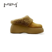 富士暖阳 8cm羊羔毛厚底包头拖 原创设计2025秋冬质感拼接防滑