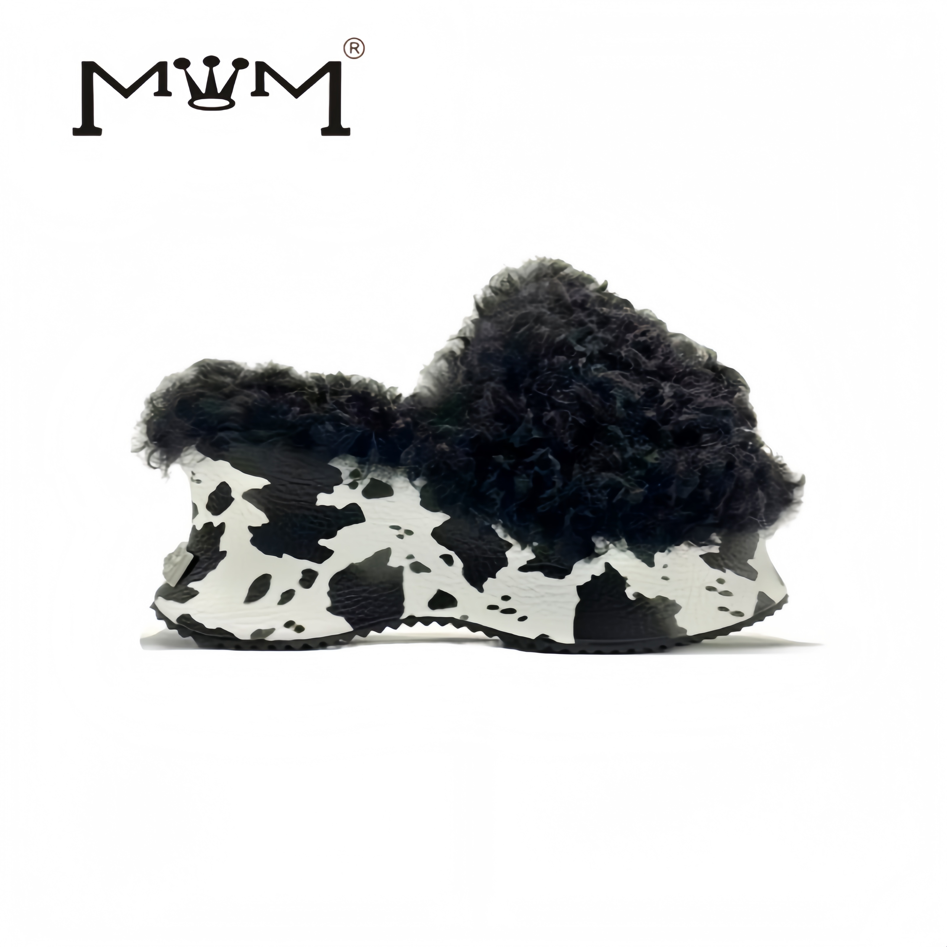 王晓晓8cm羊毛时尚厚底毛毛拖鞋