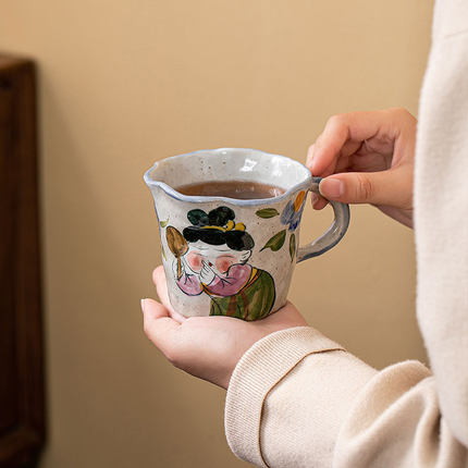 景德镇马克杯高端釉下彩手绘唐美人陶瓷茶杯咖啡杯女生创意陶瓷杯