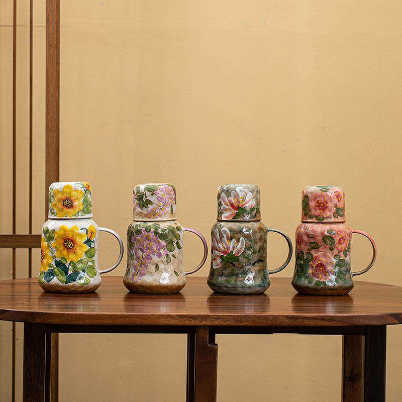 景德镇釉下彩纯手工手绘凉水壶大容量套装水壶复古粗陶精致高档壶