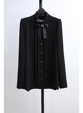 沈姐原单26年春季新韩国M家品牌女装优雅花边立领蝴蝶结长袖衬衫