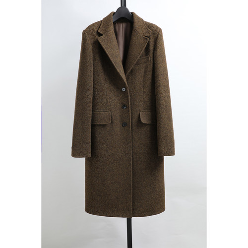 韩国外贸女装收腰长款羊毛大衣