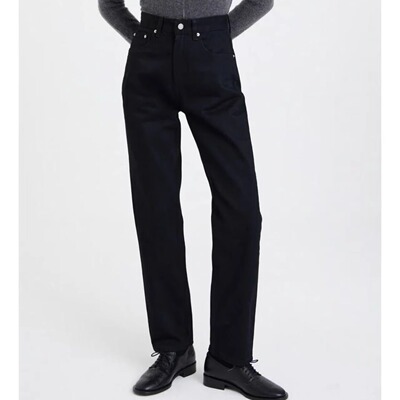 韩国品牌女装弹力直筒抓绒牛仔裤