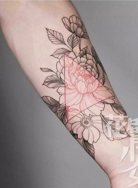 花臂少女TATTOO  S44 手臂花朵花卉几何图形复古纹身贴防水刺青
