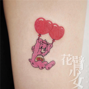 92卡通彩虹粉色熊熊爱心 花臂少女TATTOO 少女可爱纹身贴 一张2个